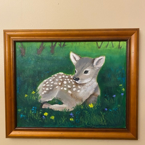 Other - Original Fawn Painting with Solid Wooden Frame